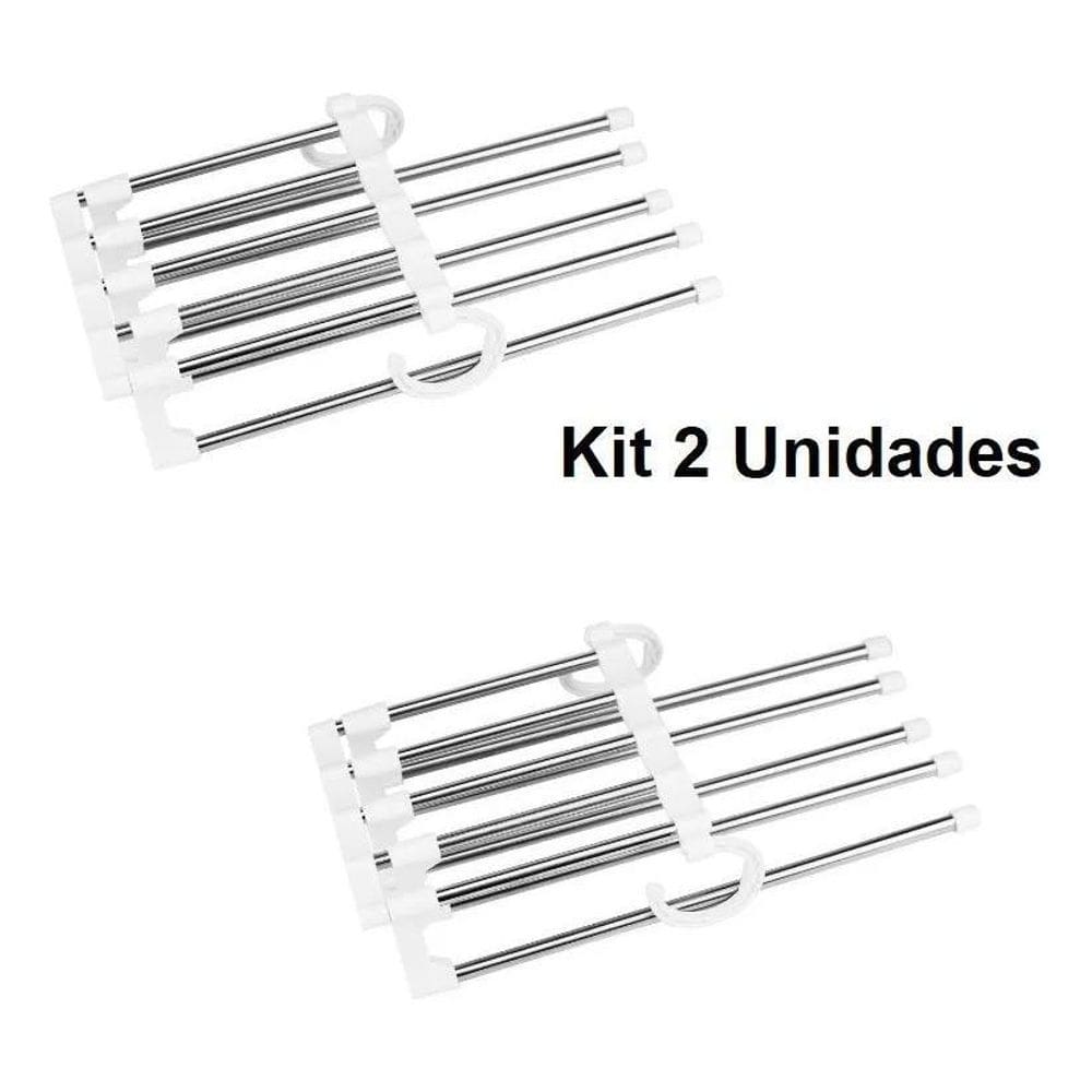 Kit Clink 2 Cabides Para Calças Inox 5 Divisórias Retrátil C