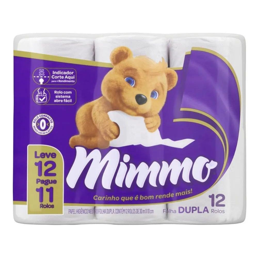 5X Papel Higiênico Folha Dupla Neutro Mimmo 30M Pacote Lev