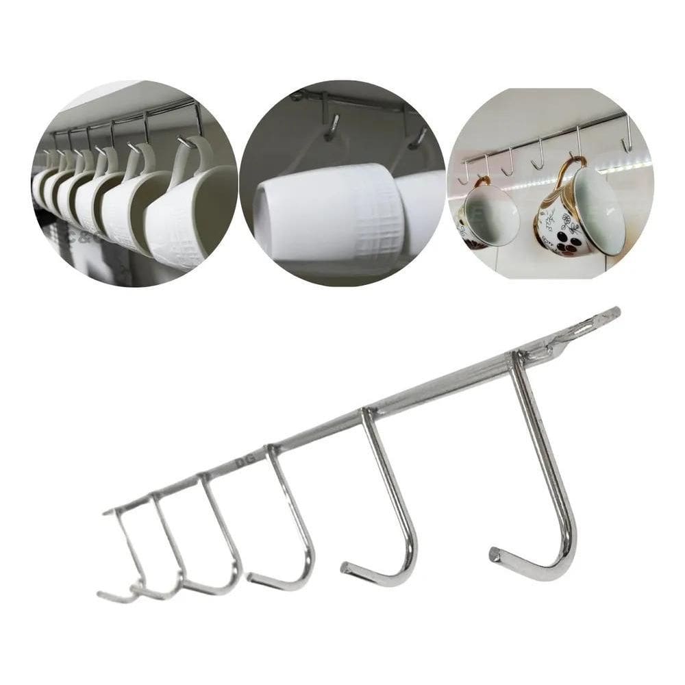 Suporte Porta Xícaras Para Armário De Cozinha 6 Hastes Cromado