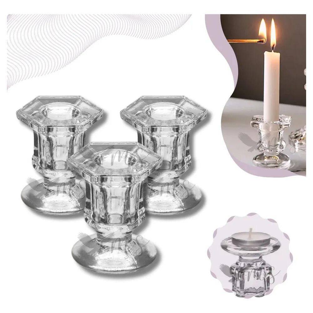 10X Kit 03 Porta Vela Castiçal De Vidro Resistente Sextavad