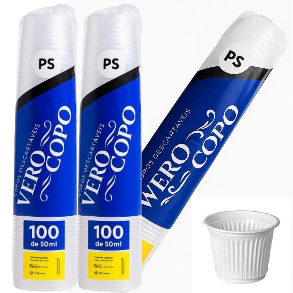Kit 3 Pacotes De Copo Para Café 50Ml Branco 300 Un. Verocopo