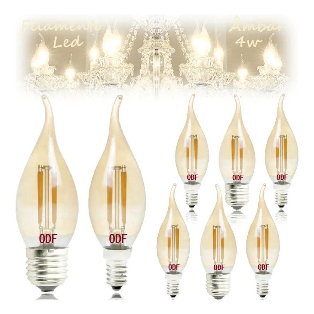 Kit 6 Lâmpada Led Filamento Vela Bico Torto Âmbar Retrô Deco