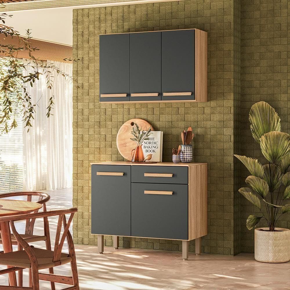 Armário Aereo E Balcão Para Cozinha Lemon Freijó/ Nicioli Freijó/