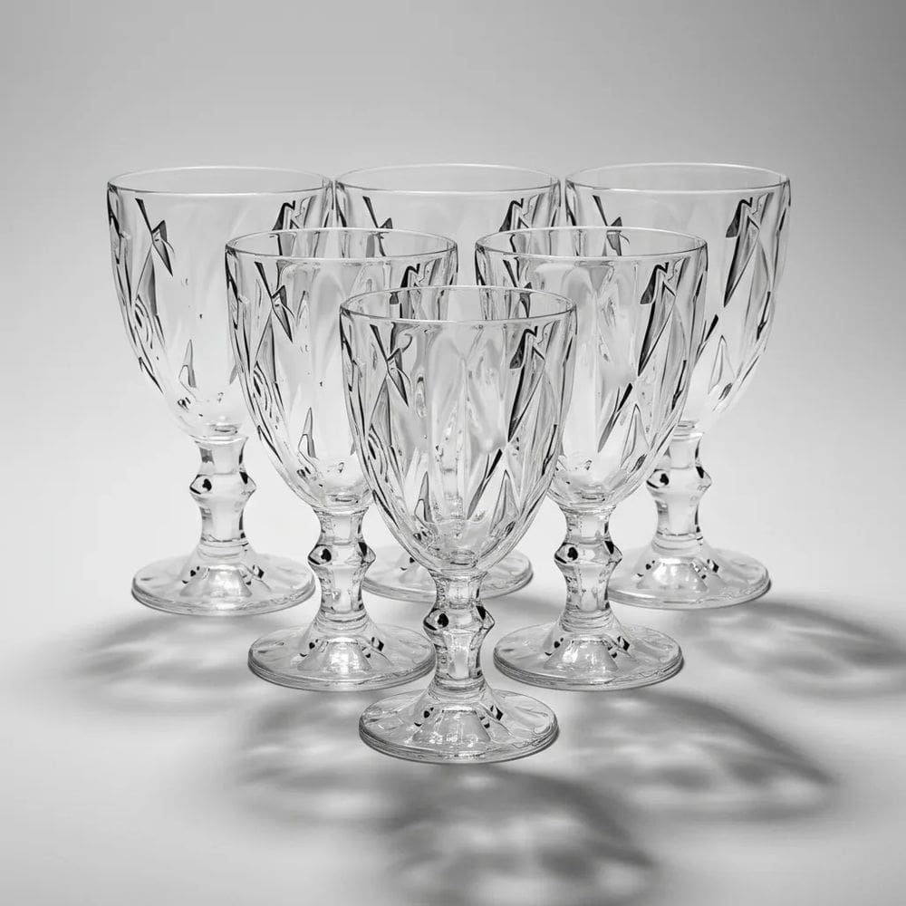 Jogo com 6 Taças Diamond de Vidro Transparente de Agua ou Suco 340ml