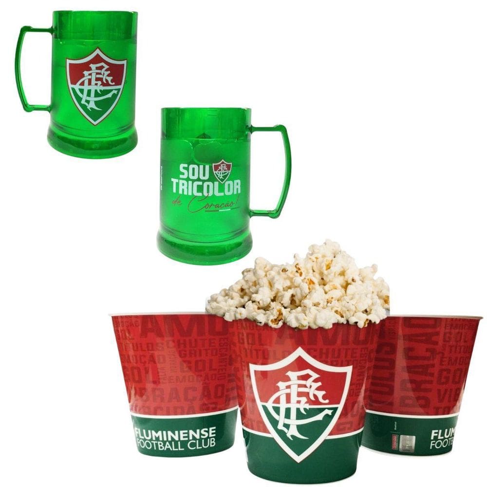 Kit Balde Pipoca 2,5L+ Caneca Gel Cerveja Gelada Fluminense