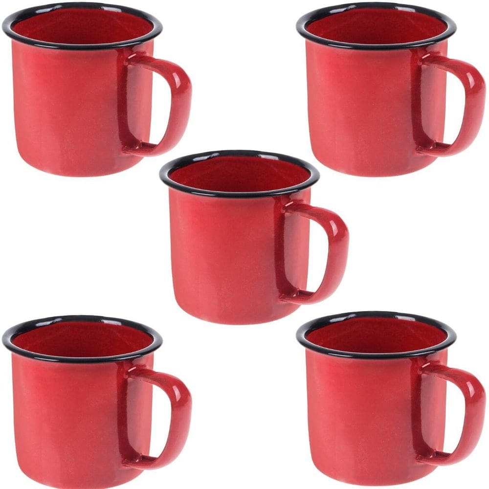 Caneca Esmaltada 150Ml 6Cm Vermelha Kit 05 Un