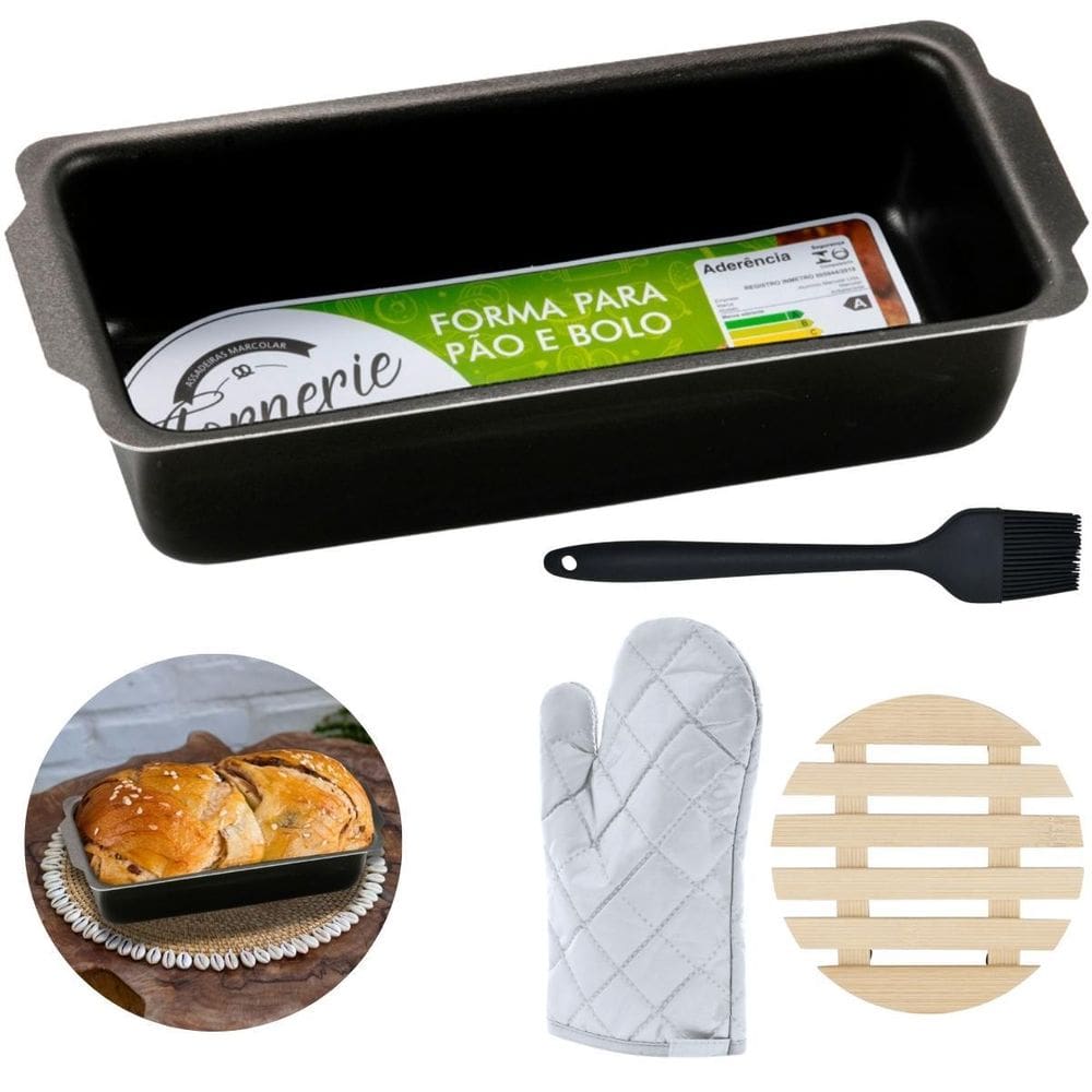 Forma De Pão Grande 2L + Luva + Pincel + Descanso De Panela