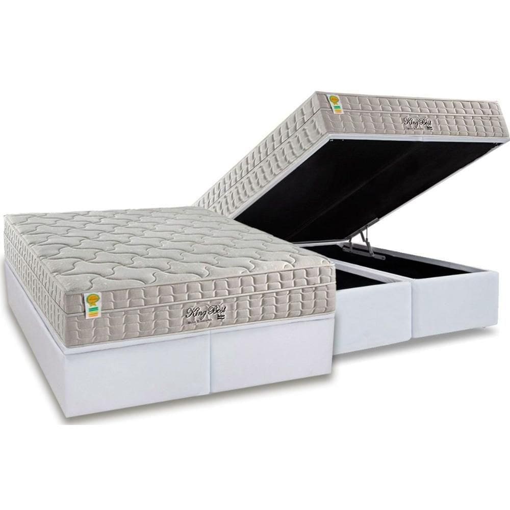 Cama Box Baú : Colchão Molas Ensacadas D Angelis King Best New + Base Crc Courano White (193x203)