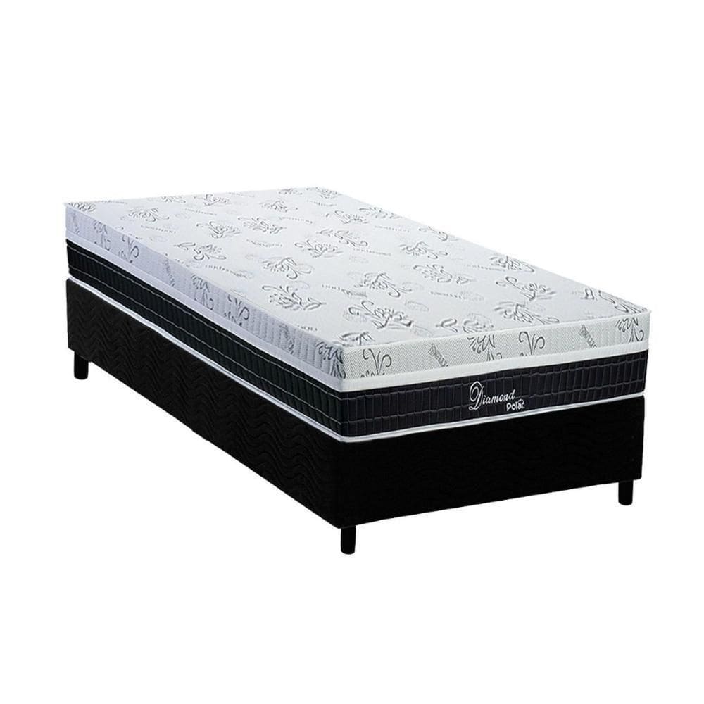 Cama Box Solteiro: Colchão Molas Ensacadas Diamond + Base Crc Suede Black (88x188)