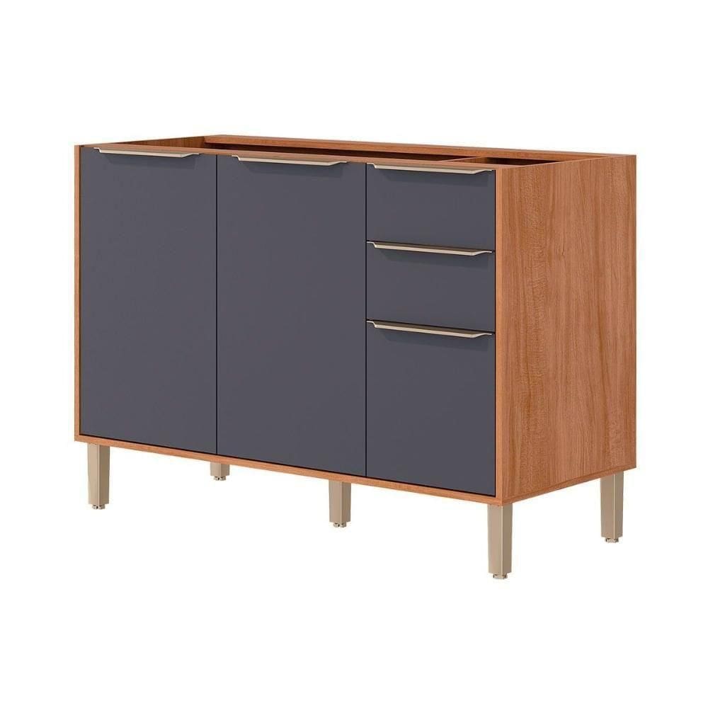 Balcão De Cozinha Divina C- 3 Portas E 2 Gavetas S-tampo 120cm Cinamomo-titanium - Mgm