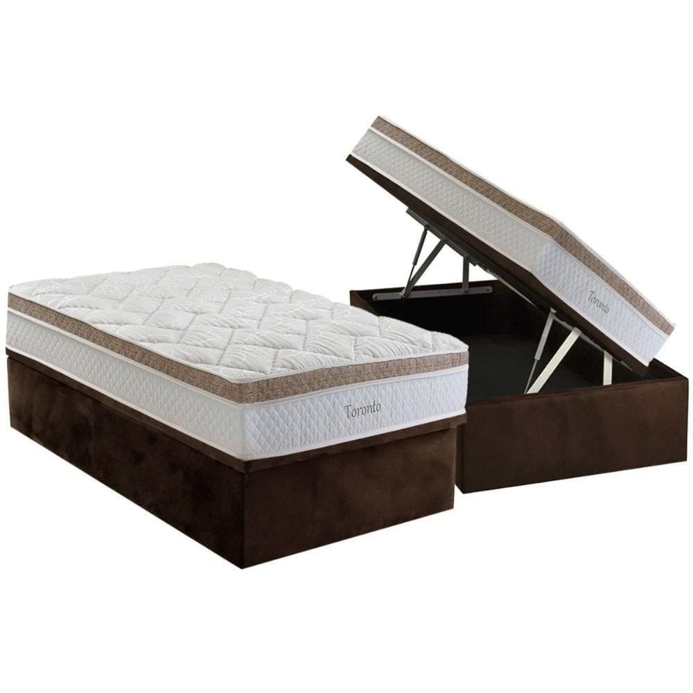 Conjunto Box Baú Solteiro: Colchão Molas Herval Ensacadas Toronto + Base Crc Suede Brown (88x188)