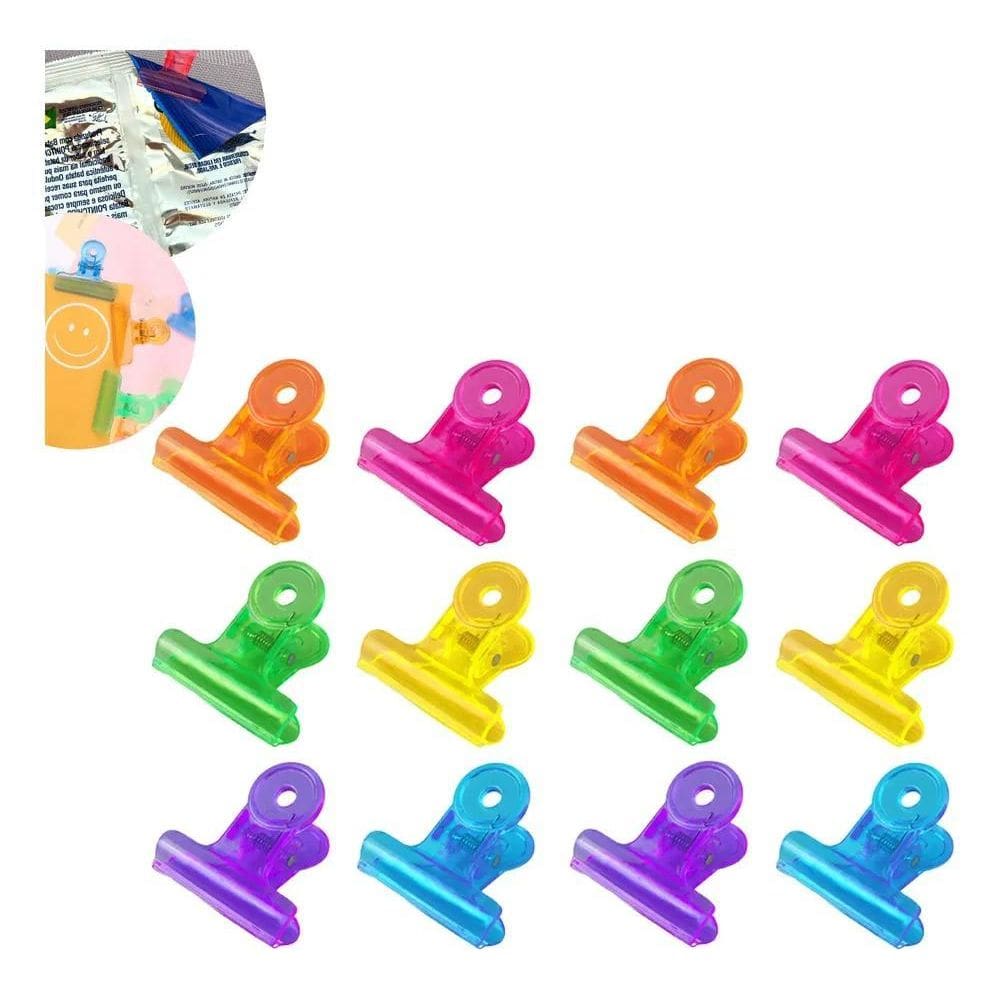 10X Kit 12 Prendedores Lacre De Alimentos Embalagens Colori