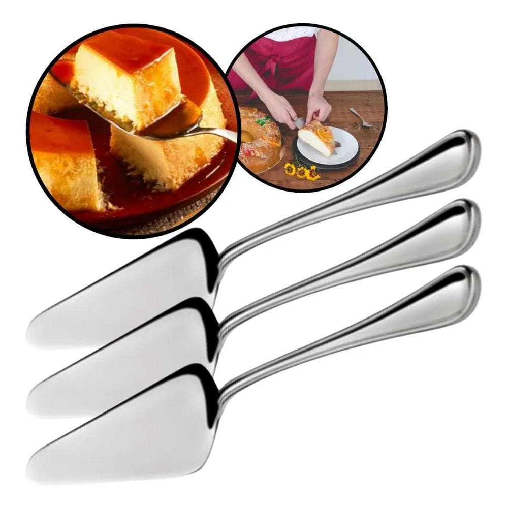 3X Espátula De Bolo Pá De Servir Torta Pizza Aço Inox Kit 3
