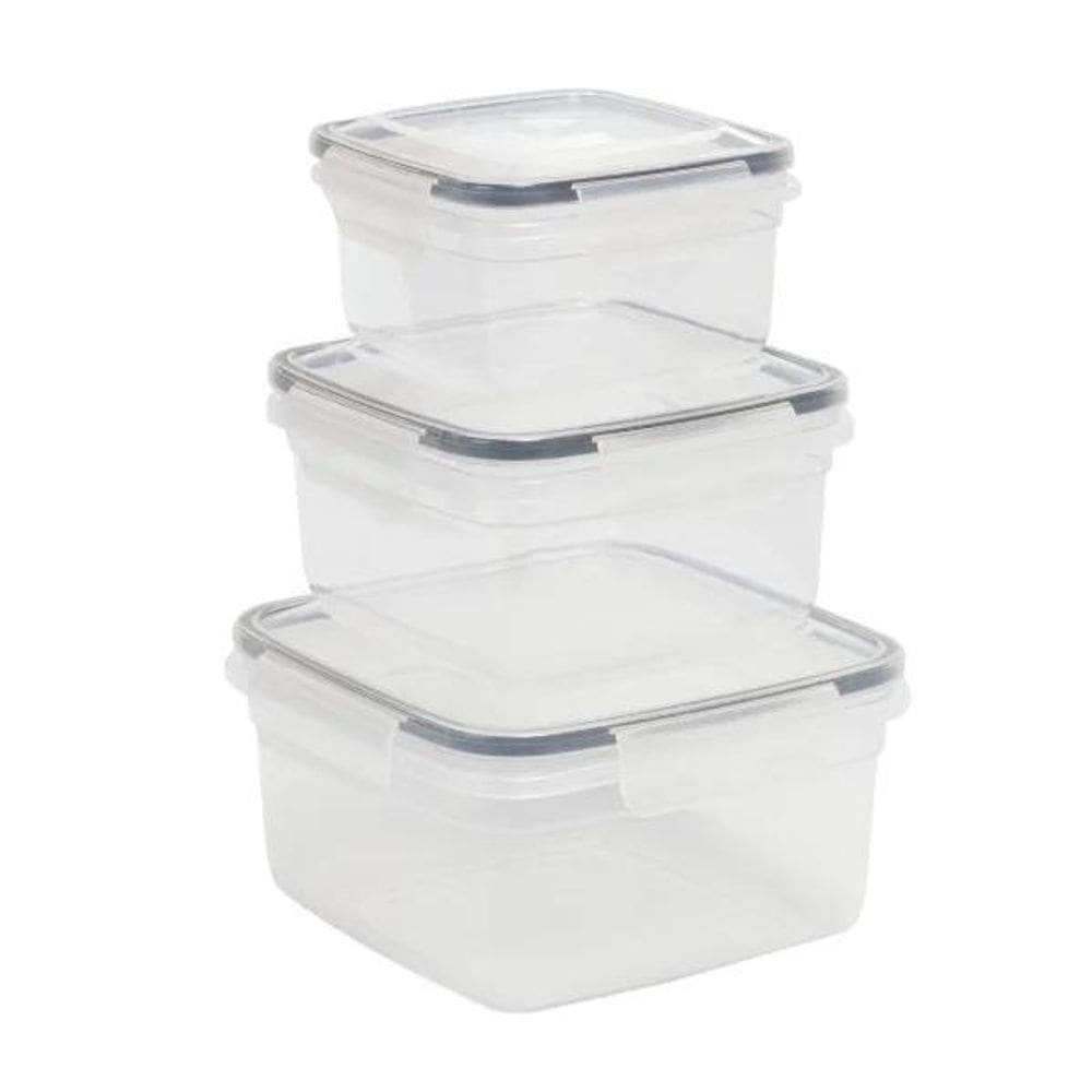 Kit 3 Potes Herméticos Conjunto Quadrado Plástico Plasvale