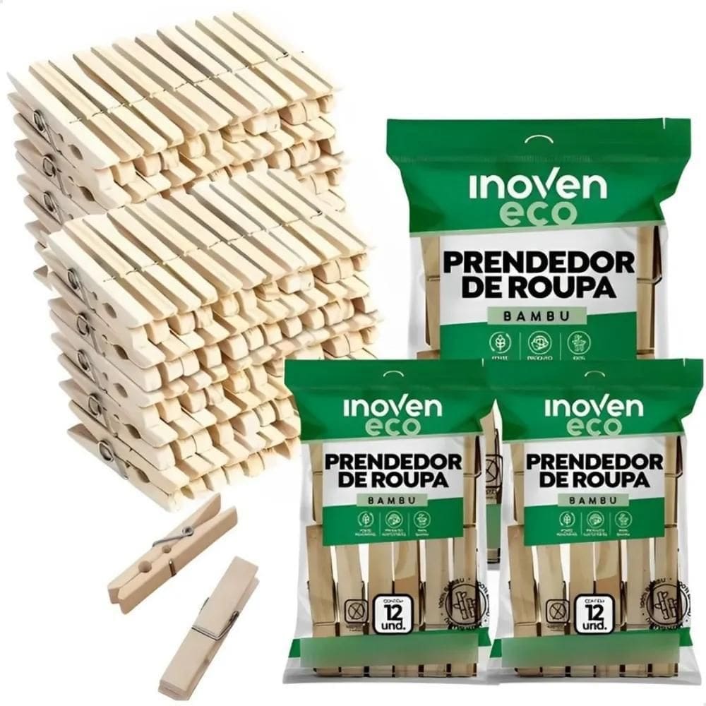 Kit Prendedor De Roupa Bambu 120Un Reforçado Mola Especial