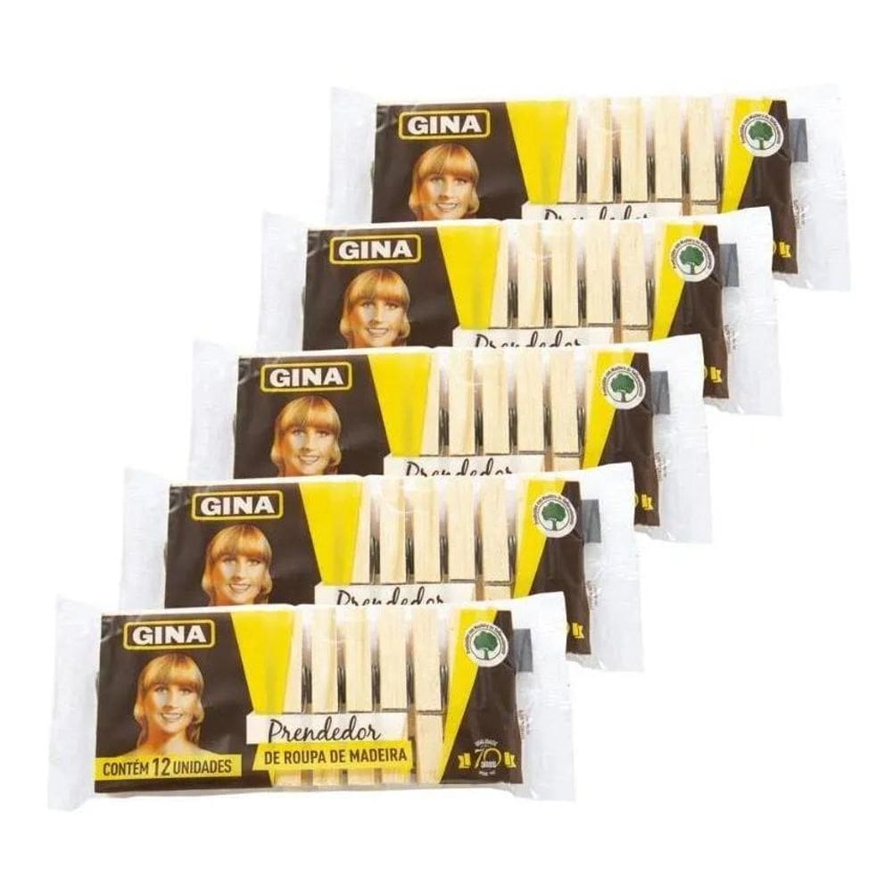 Pregador De Madeira Para Roupas Gina Pacote Com 60 Un