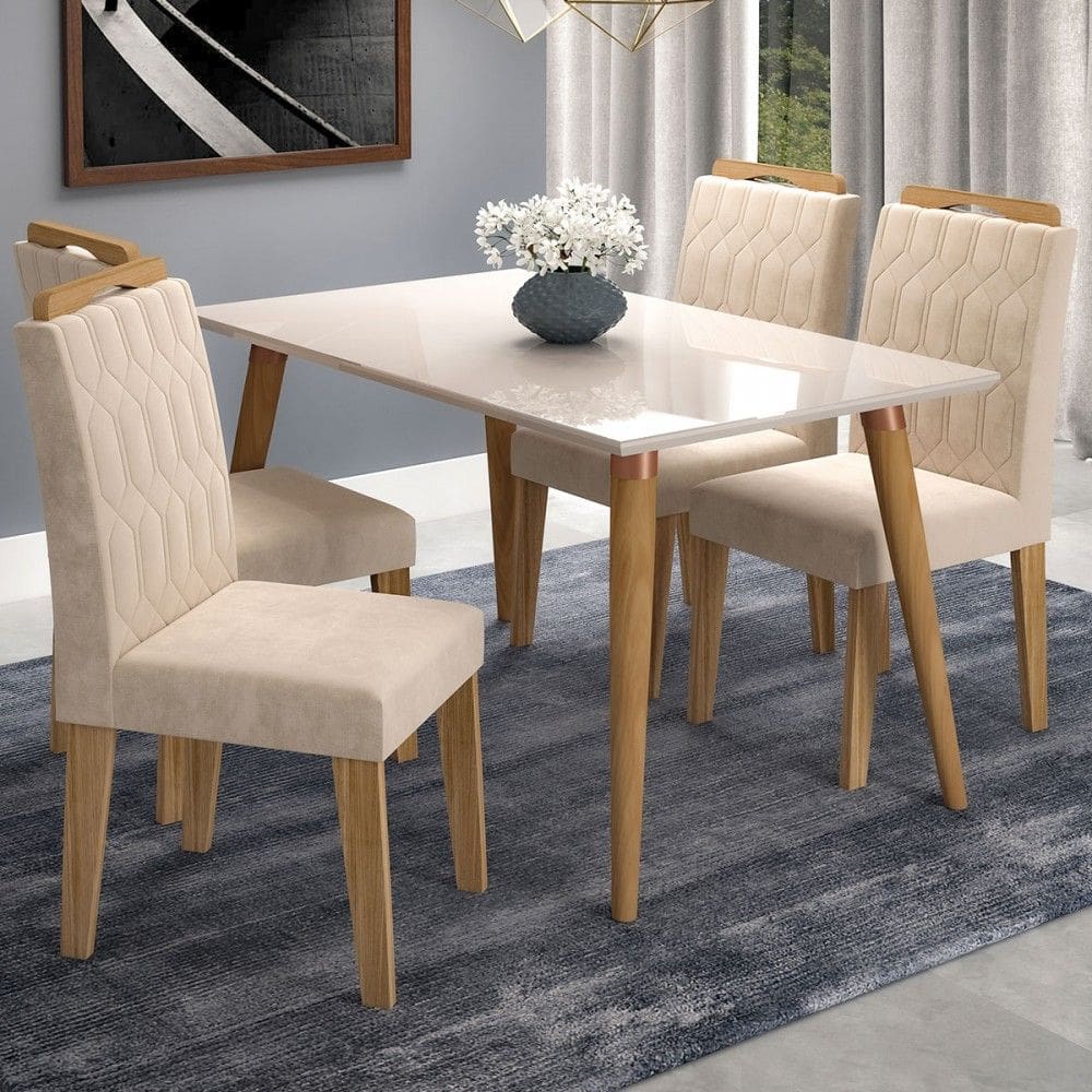Mesa de Jantar 4 Lugares Adele 100% Mdf Madeira/Off White/Natural/Nude - Cimol