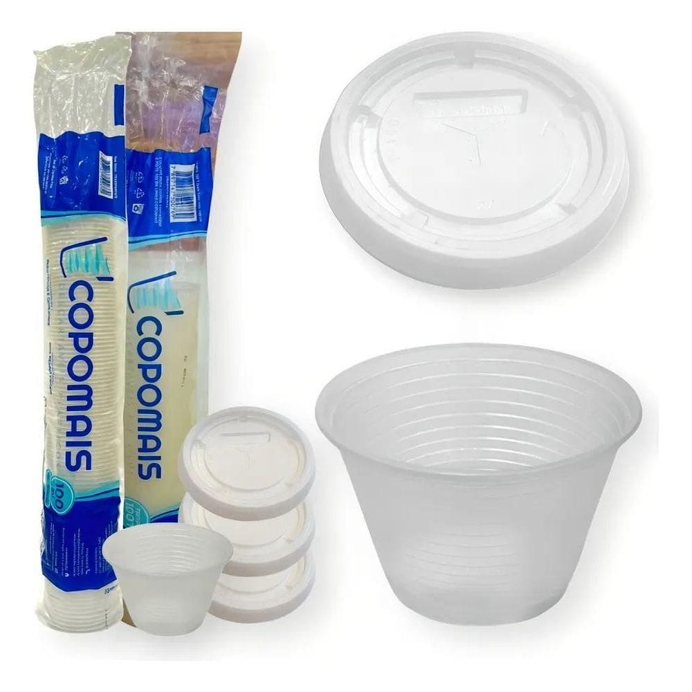 Kit Pote Descartável Transparente 100Ml + Tampa 100T 100Und