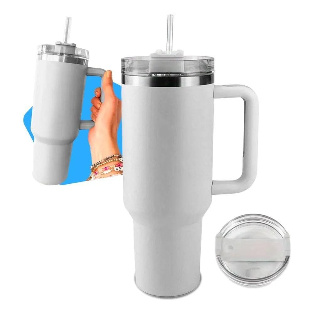 Copo Térmico Inóx Com Canudo E Tampa Grande 1200Ml 1.2Litros