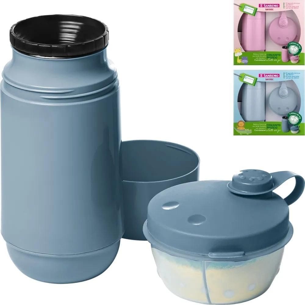 3X Kit Passeio Bebê Pote Porta Leite Pó Dosador Garrafa Térm