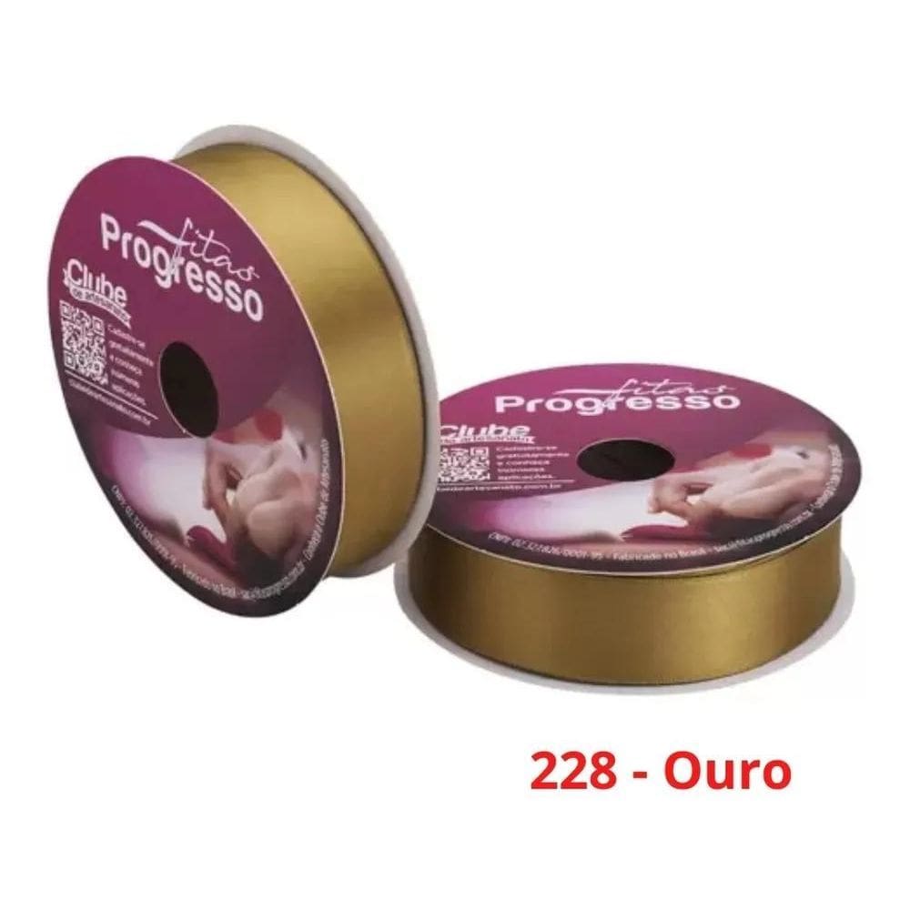 Fita Cetim Nº5 22 Mm Rolo Com 50 Metros 228 - Ouro