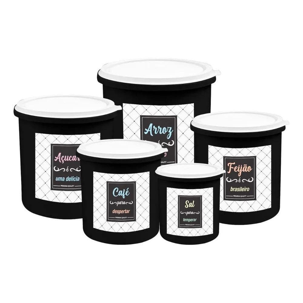 2X Kit 5 Potes De Mantimentos Plástico Decorado Cor Conjunto