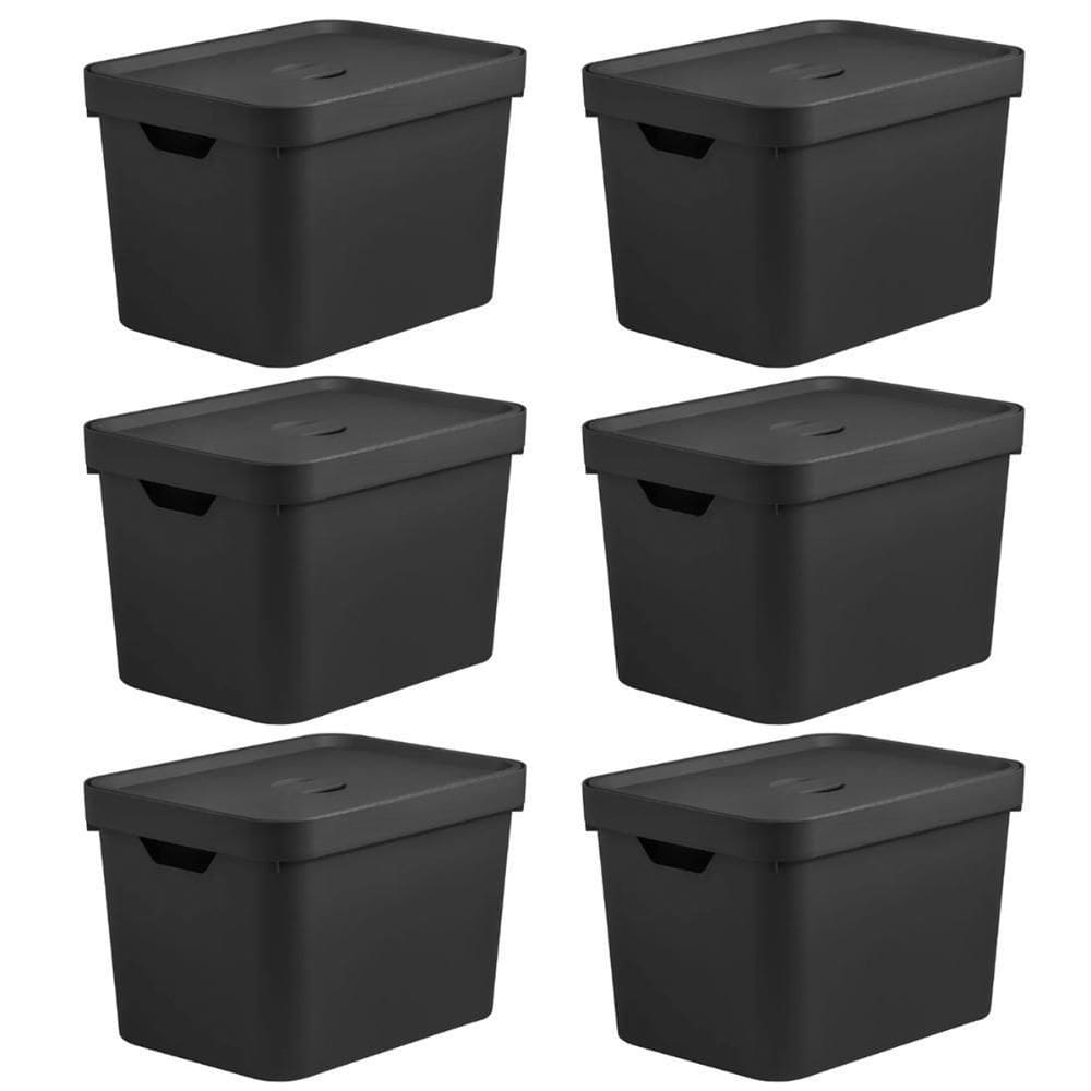 Kit 6 Caixas Organizadora 18L Ou 24,5X27X36Cm Cube Preta