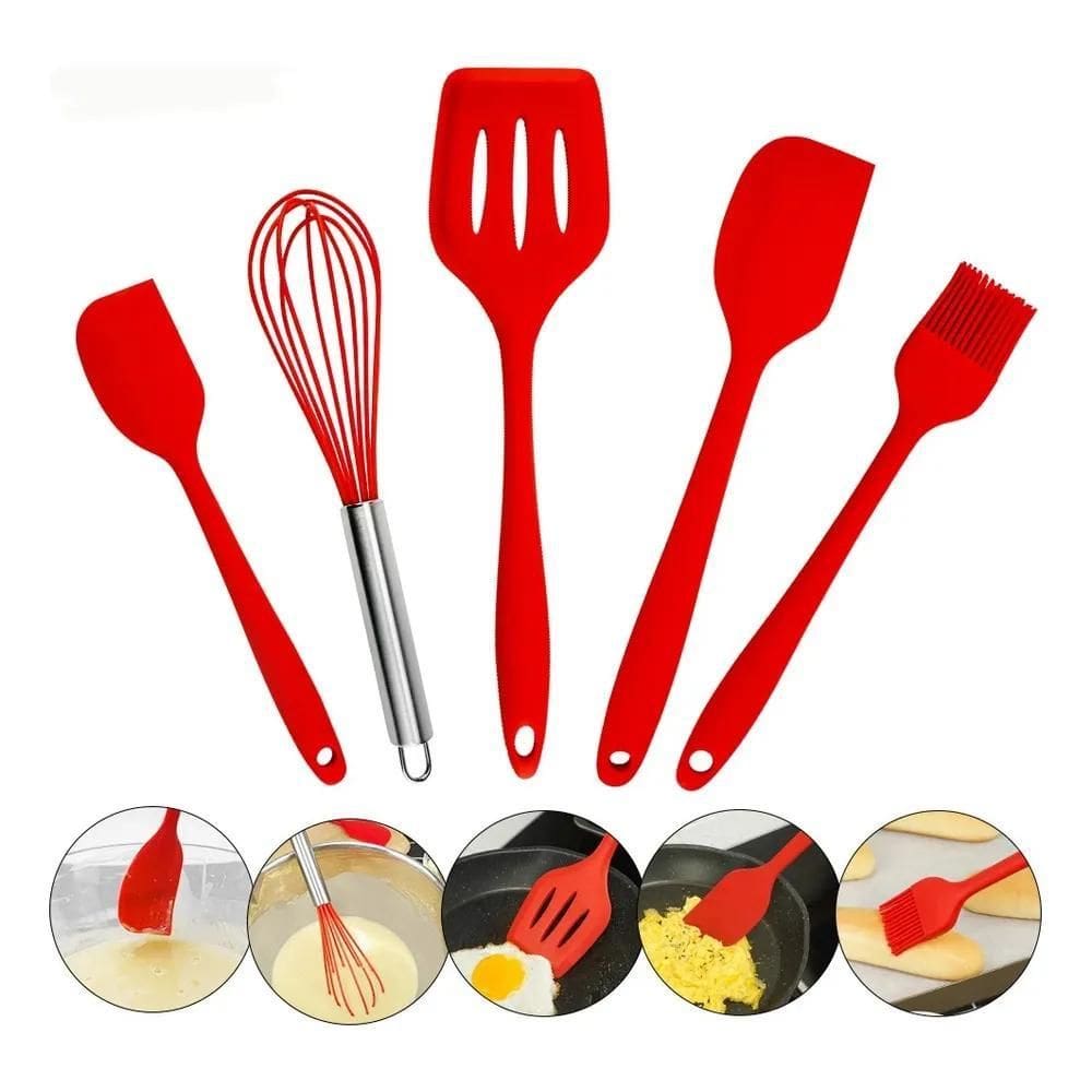 Kit Utensílios Cozinha Silicone 5 Peças Espátula Fue Pincel