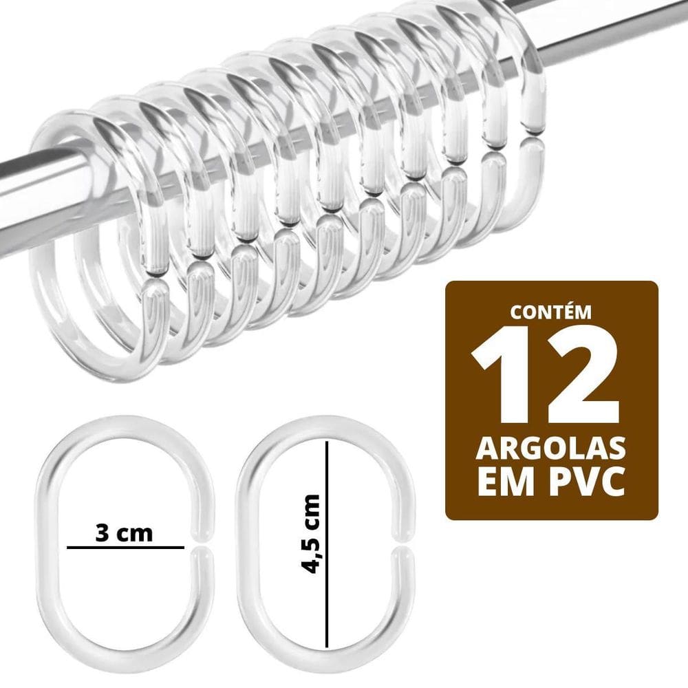 2 Cortina Box Banheiro Antimofo Ganchos 180X180 Pev Es M01