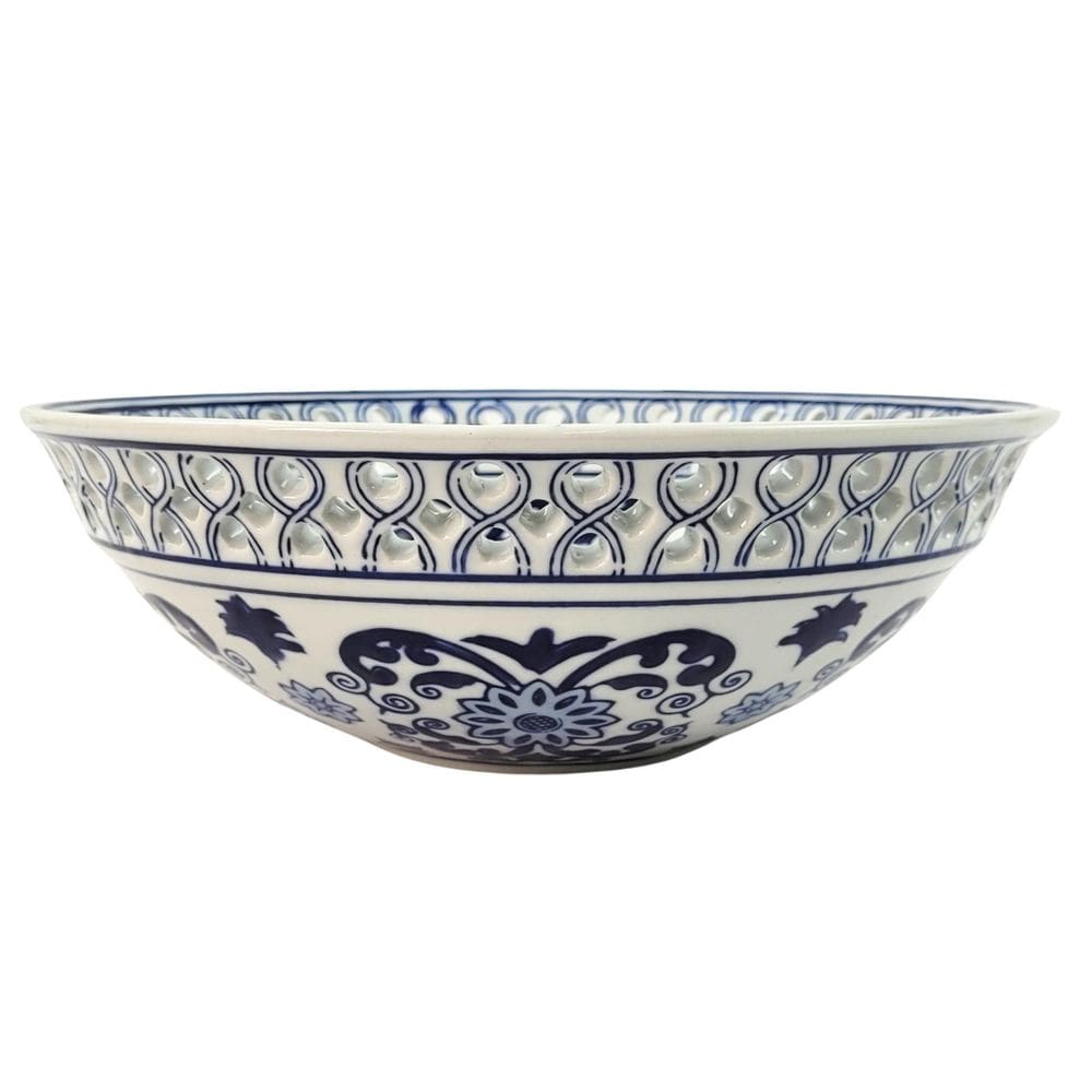 Centro De Mesa Vaso Porcelana 9X26Cm Decoração Azul E Branco