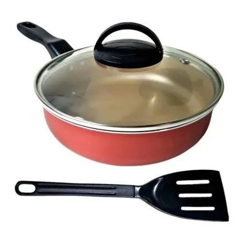 Frigideira Alta Funda 18 Cm Antiaderente Com Tampa Vidro Cor