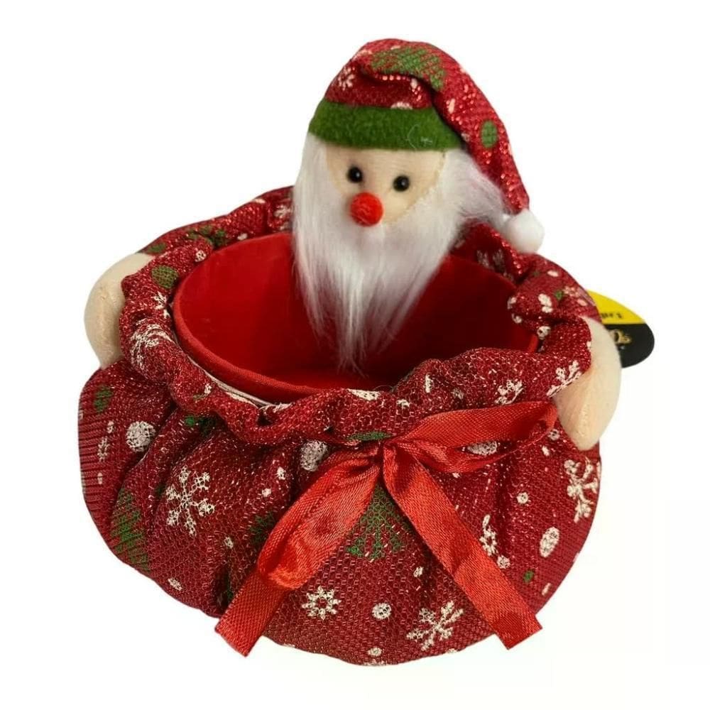 Pote Pano Rosto Noel Com Tampa Em Poliéster 10X8Cm Enfeite