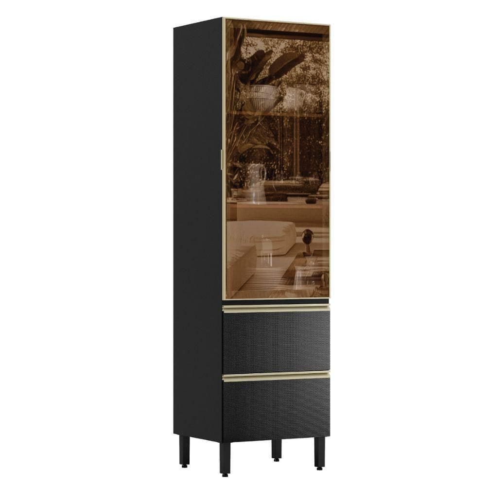 Cristaleira 1p Vidro 2g 219x60 Cm Mdf Proenca Nogueira Carbono Demartez Nogueira Carbono