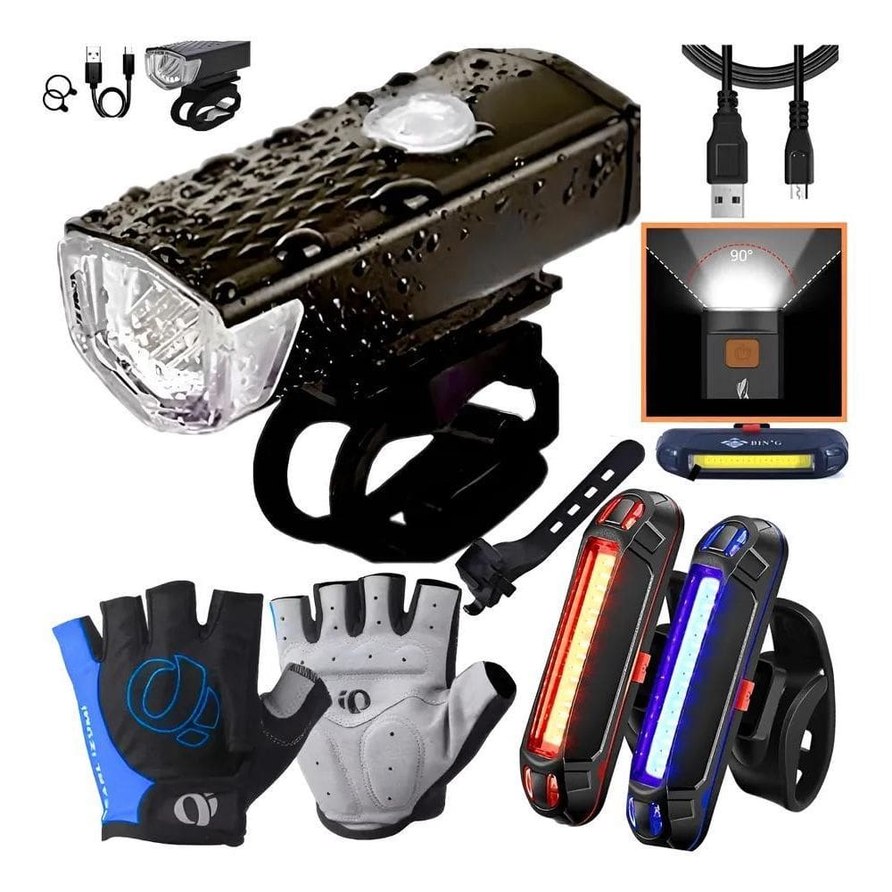 Farol De Bike Recarregavél Us Farol Luva Azul Xl Meio Dedo