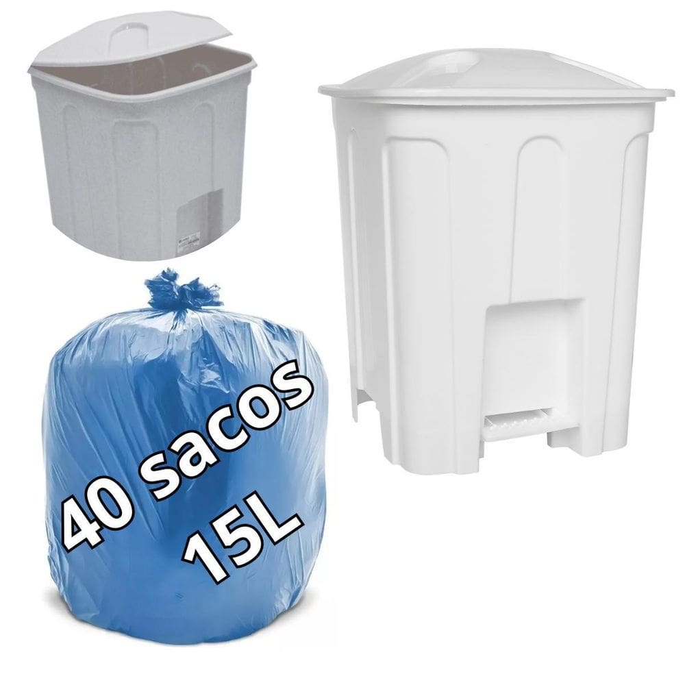 Lixeira Com Pedal E Tampa 15L Branca + 40Un De Saco De Lixo