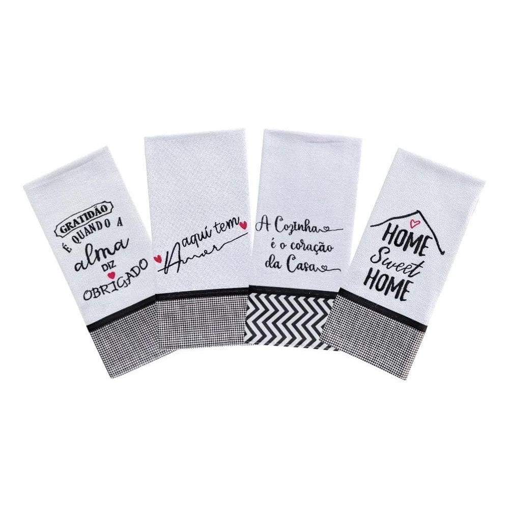 2X Kit 4 Panos De Prato Preto E Branco Minimalista Moderno.