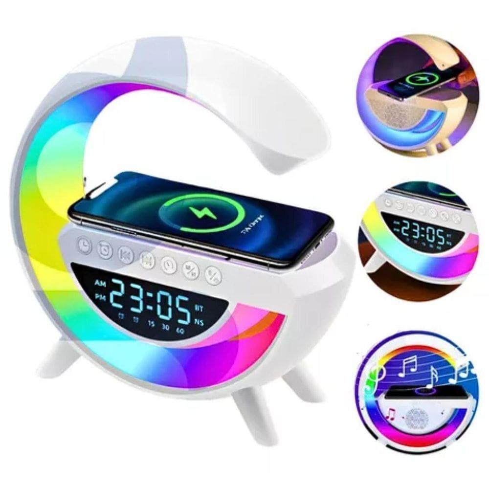 Luminária G Speaker Som Rgb Carregador Indução Led Mesa