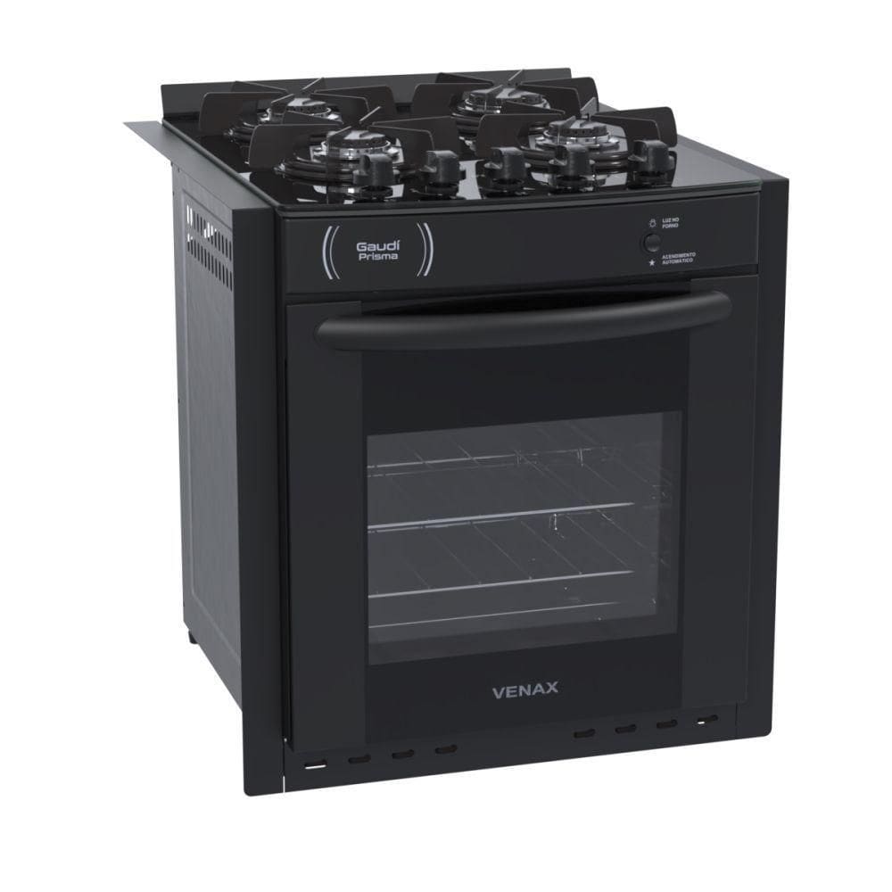 Fogão 4 Bocas de Embutir Venax Gaudí Prisma Vitreo BL a Gás GLP - Preto
