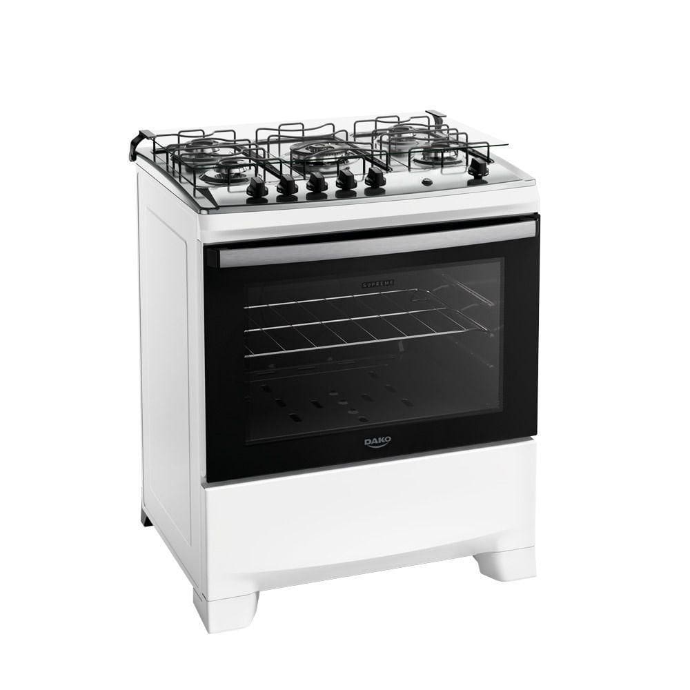 Fogão Dako Supreme 5 Bocas Com Mesa Inox Acendimento Automatico Branco Bivolt