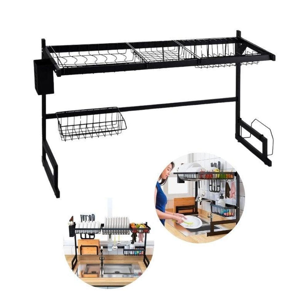 Escorredor De Louças Aço Inox Preto Grande Suspenso Para Pia