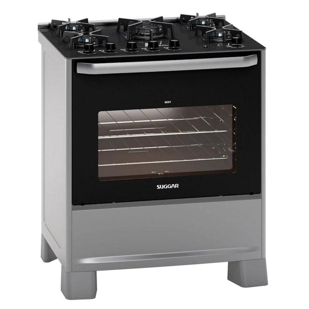 Fogão 5 Bocas Suggar Best Grill Prata Mesa em Vidro - 220v - Fgv506prix2