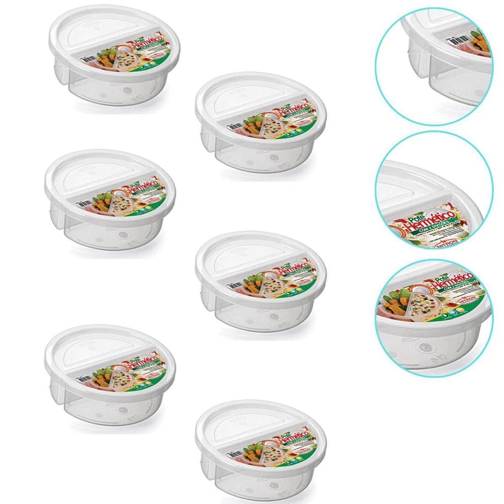 Kit 6 Pote Para Alimentos Redondo Com 2 Divisões 720Ml