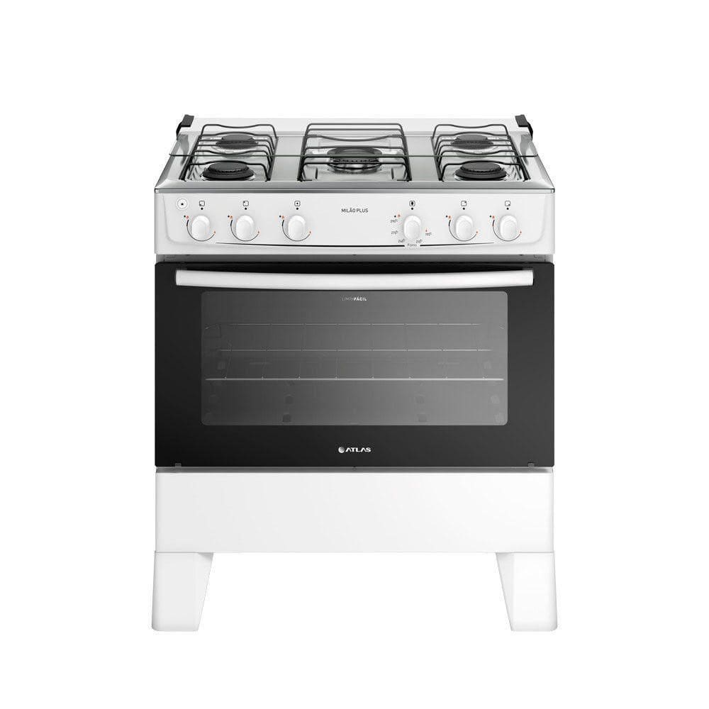 Fogão 5 Bocas Com Mesa Inox Milão Plus 300001772 Atlas Branco Bivolt