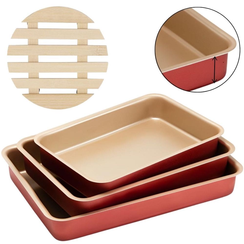 Jogo De Forma Alta 03 Peças Antiaderentes + Descanso Panela