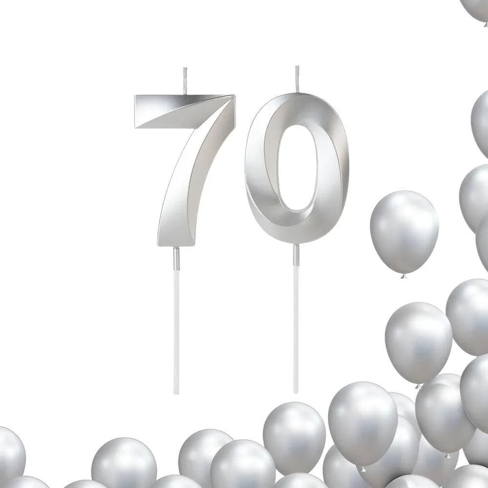 2 Velas De Aniversario Numero Prata Design Idades Di 70 Anos