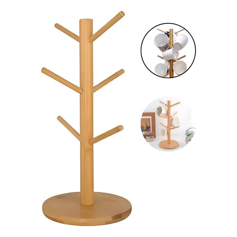 3X Suporte Organizador Porta Xicara Pendurar Caneca Em Bambu