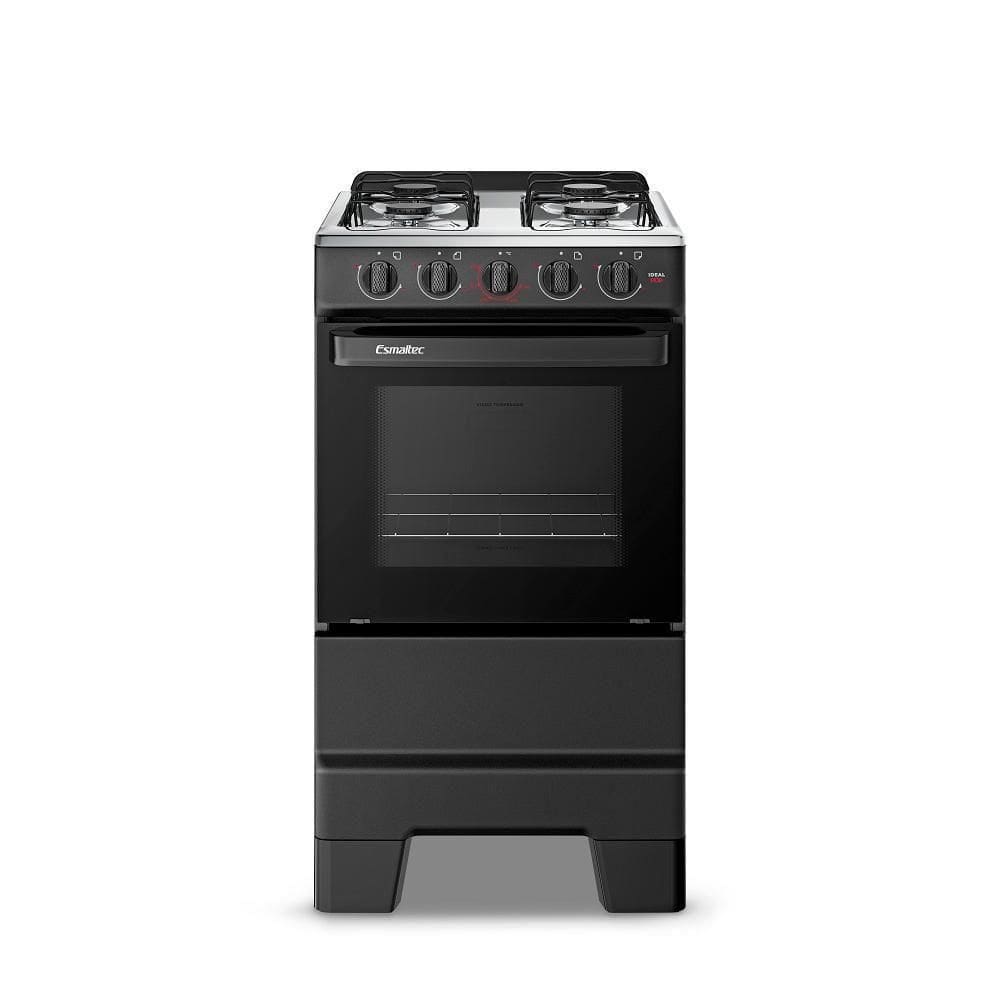 Fogão Esmaltec 4 Bocas Ideal Pop Mesa de Aço Inox Preto F4ISP