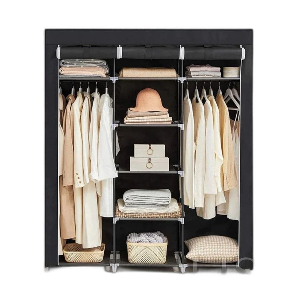 Organizador De Roupas Com Zíper 8 Prateleiras E Cabide Preto