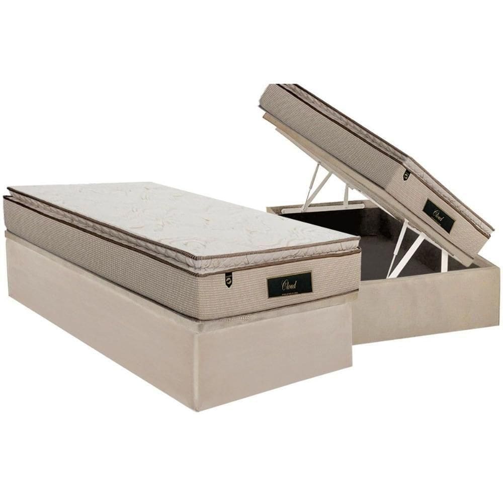 Cama Box Baú Solteiro: Colchão Molas Ensacadas Luckspuma Cloud + Base Crc Suede Clean (88x188)