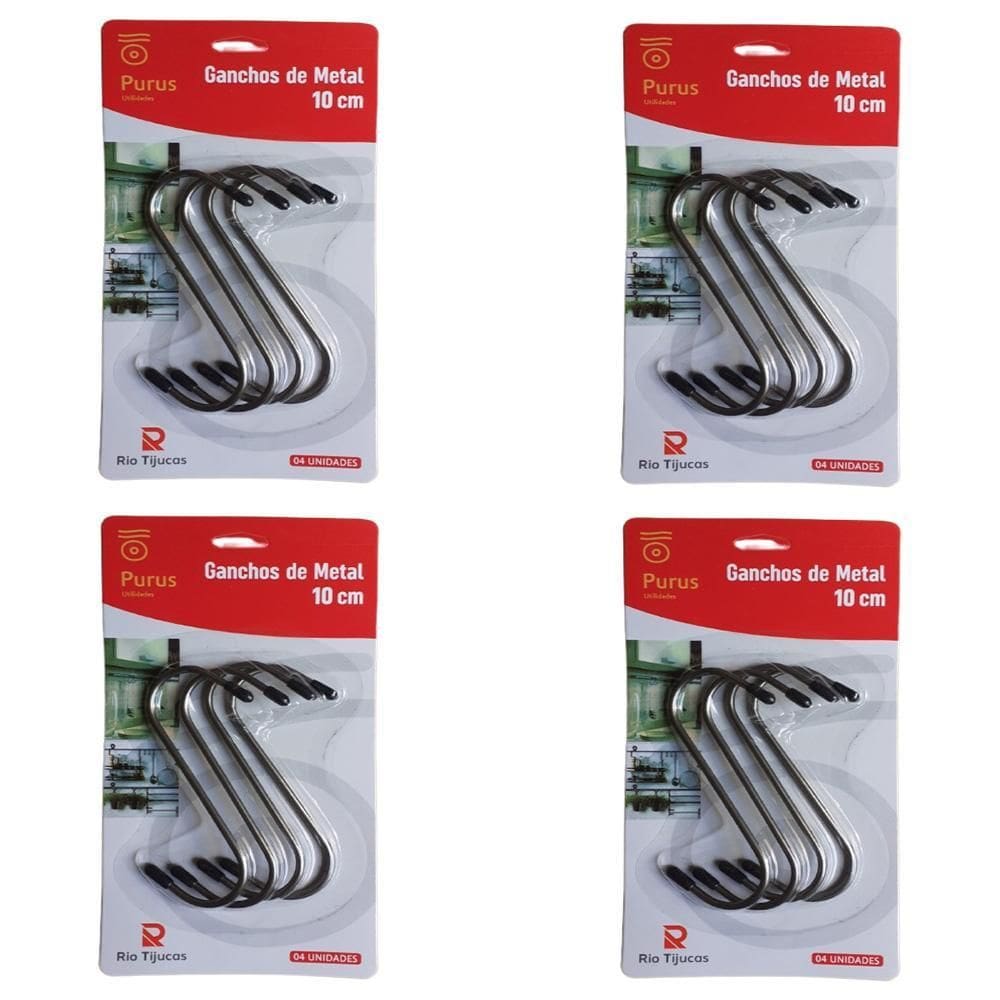Kit 16 Ganchos De Metal Tipo S Multiuso Guarda Roupa 10Cm